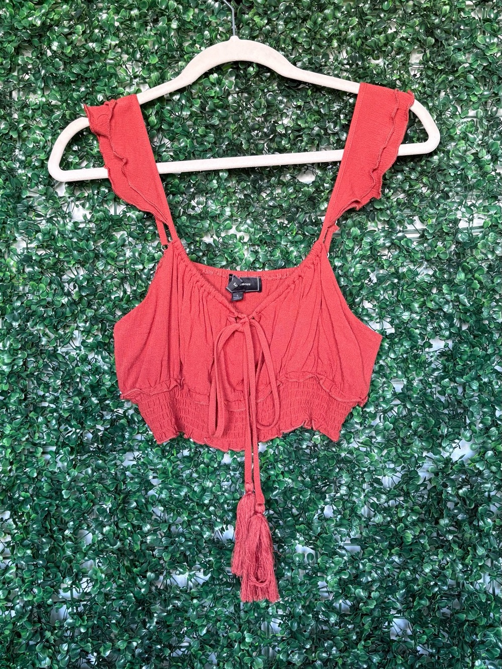 Tassel Tie-Front Red Cropped Tank Top
